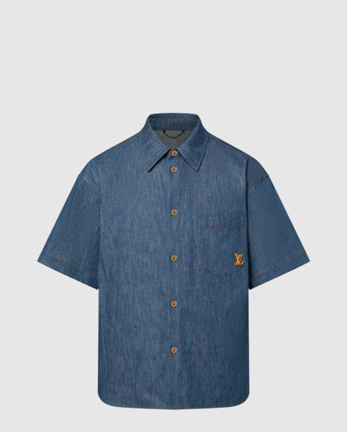 [LOUIS VUITTON-루이비통]쇼트 슬리브드 코튼 샴브레이 셔츠 1AFXLF