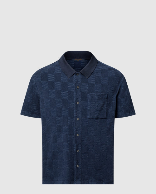 [GUCCI-구찌]다미에 프렌치 테리 쇼트 슬리브드 코튼 블렌드 셔츠 1AGK5