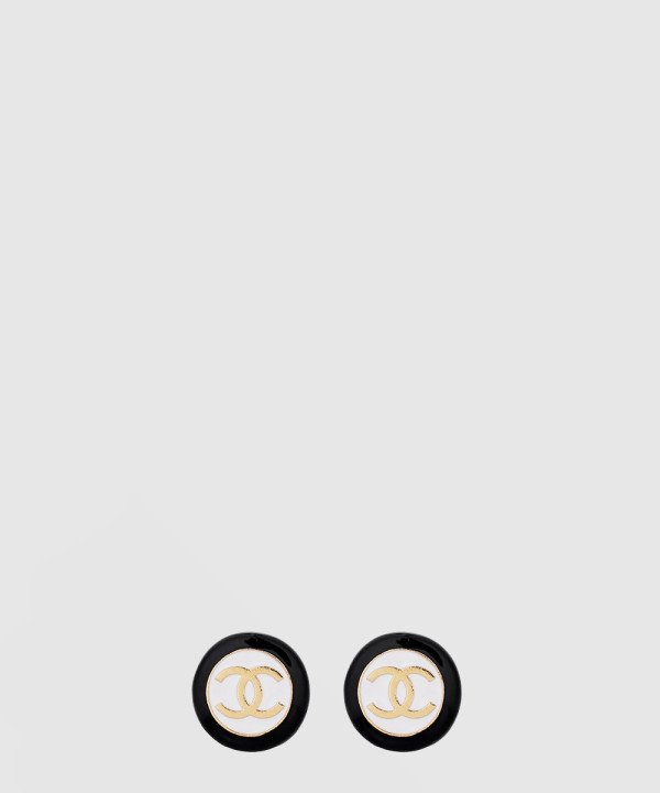 [CHANEL-샤넬]블랙 앤 화이트 버튼 라운드 이어링 ABC997