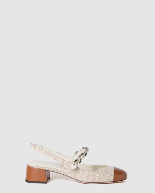 [MIUMIU-미우미우]캔버스와 가죽 백 스트랩 펌프스 5I045E