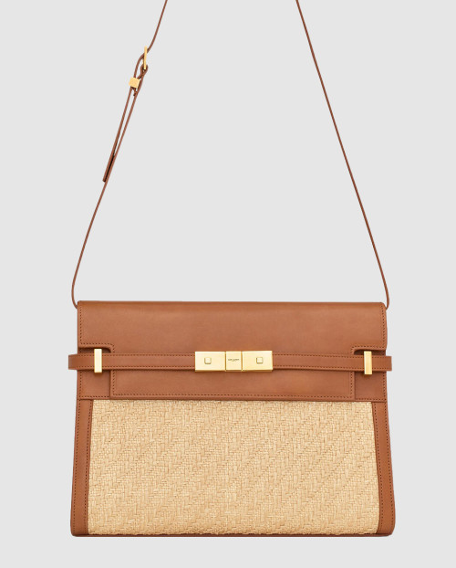 [SAINT LAURENT-생로랑]맨하탄 숄더백 라피아 앤 베지터블 탠 레더 내츄럴 샌드 579271