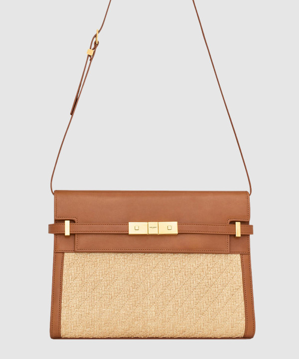 [SAINT LAURENT-생로랑]맨하탄 숄더백 라피아 앤 베지터블 탠 레더 내츄럴 샌드 579271