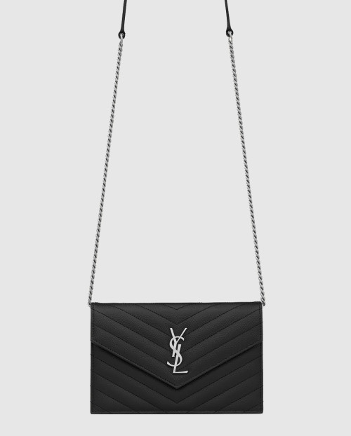 [SAINT LAURENT-생로랑]그랑 드 뿌드르 가죽 소재 cassandre 엔벨로프 체인 지갑 742920