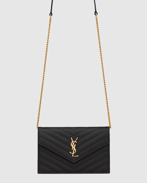 [SAINT LAURENT-생로랑]그랑 드 뿌드르 가죽 소재 cassandre 엔벨로프 체인 지갑 742920