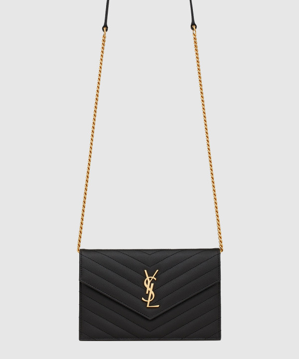 [SAINT LAURENT-생로랑]그랑 드 뿌드르 가죽 소재 cassandre 엔벨로프 체인 지갑 742920