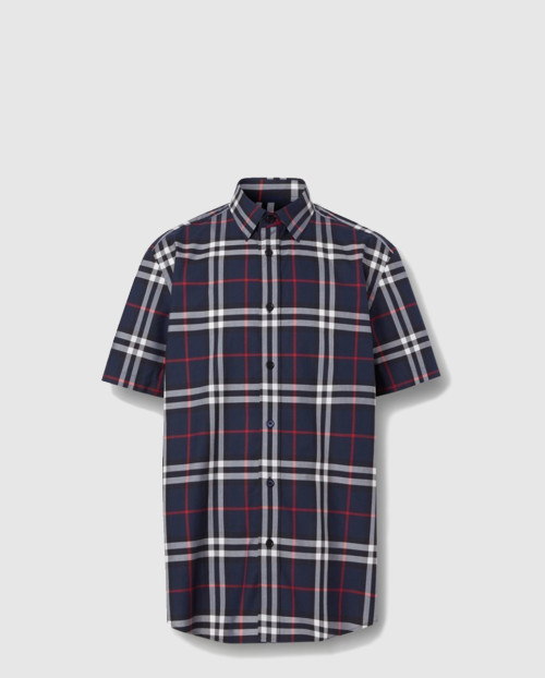 [BURBERRY-버버리]쇼트 슬리브 체크 코튼 포플린 셔츠 80208721
