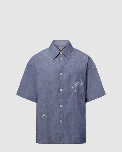 [LOUIS VUITTON-루이비통]엠브로이더드 샴브레이 쇼트 슬리브드 셔츠 1AHVVX