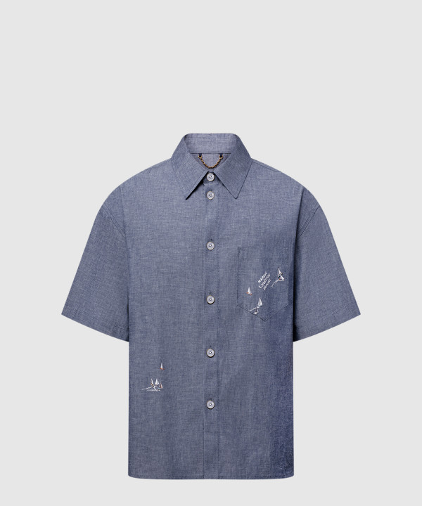 [LOUIS VUITTON-루이비통]엠브로이더드 샴브레이 쇼트 슬리브드 셔츠 1AHVVX