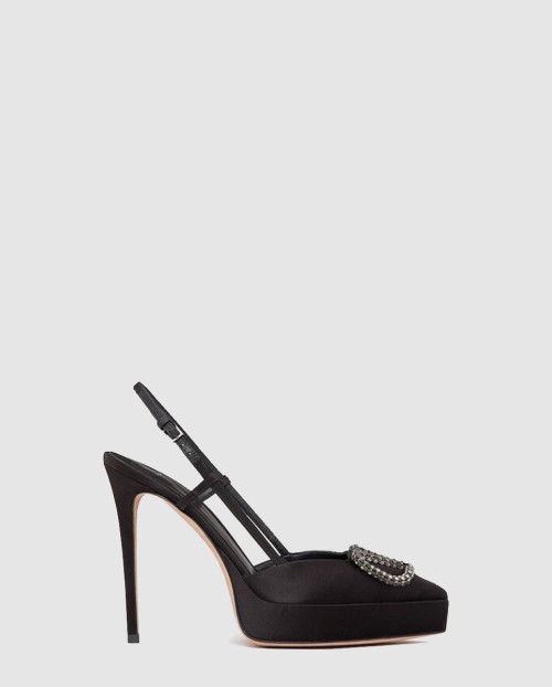 [VALENTINO-발렌티노]브이로고 새틴 슬링백 펌프스