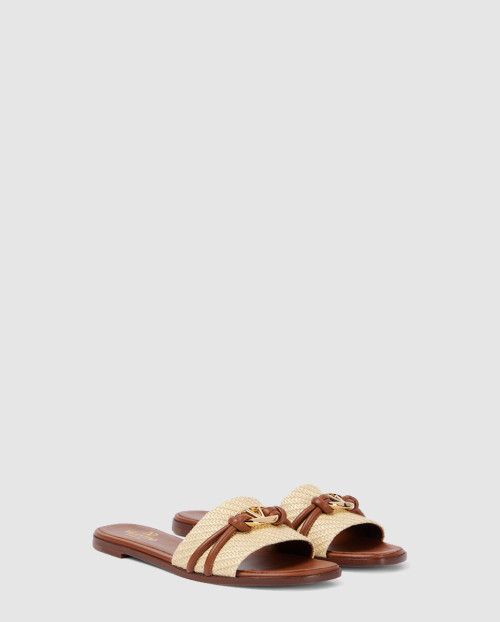 [VALENTINO-발렌티노]라피아 트리밍 레더 슬라이드