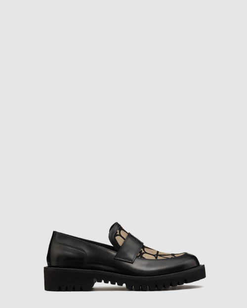 [VALENTINO-발렌티노]용 테크니컬 패브릭 송아지 가죽 로퍼