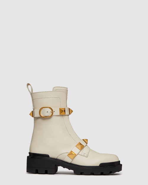 [VALENTINO-발렌티노]로만 스터드 송아지 가죽 밀리터리 앵클 부츠