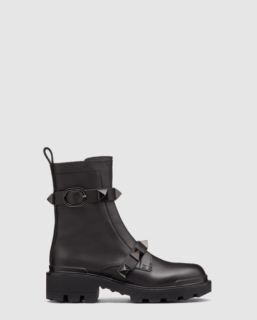 [VALENTINO-발렌티노]톤온톤 스터드가 달린 송아지 가죽 앵클 부츠