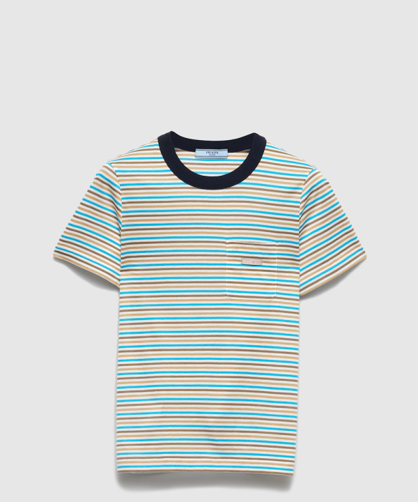 [PRADA-프라다]스트라이프 라일 코튼 티셔츠 39605