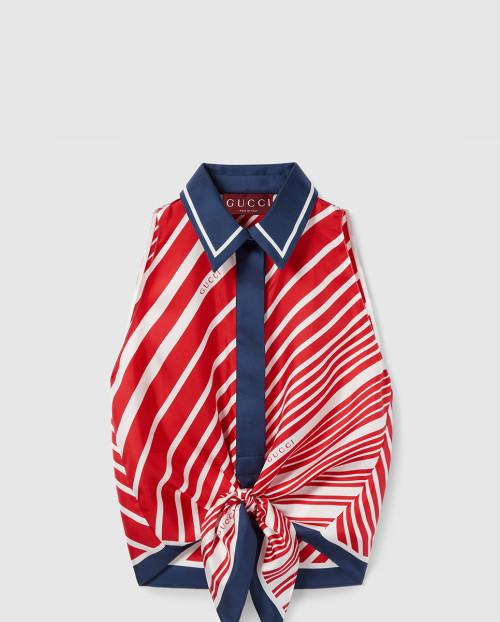 [GUCCI-구찌]트윌 멀버리 실크 프린트 트위스트 헴 탑 835648