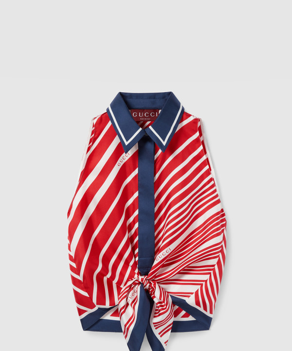 [GUCCI-구찌]트윌 멀버리 실크 프린트 트위스트 헴 탑 835648