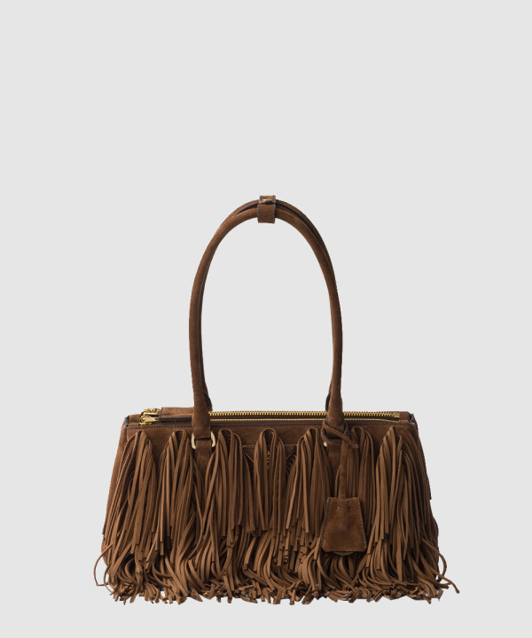 [PRADA-프라다]프린지 장식 프라다 갤러리아 미디엄 스웨이드백 1BA457