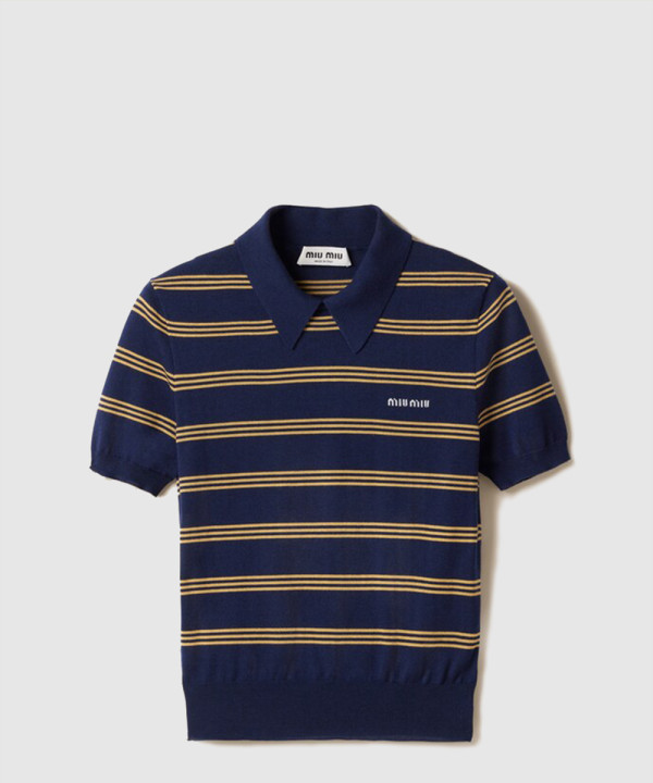 [MIUMIU-미우미우]스트라이프 캐시미어 및 실크 폴로 스웨터 MMLA18