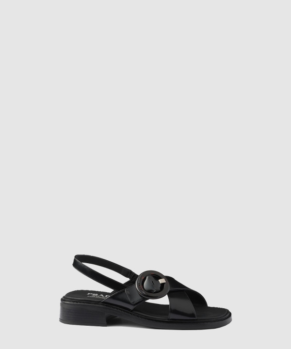 [PRADA-프라다]버클이 달린 브러시드 가죽 샌들 1X962N