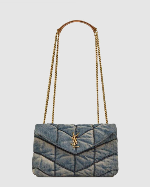 [SAINT LAURENT-생로랑]메탈릭 체인 데님 숄더백 759337