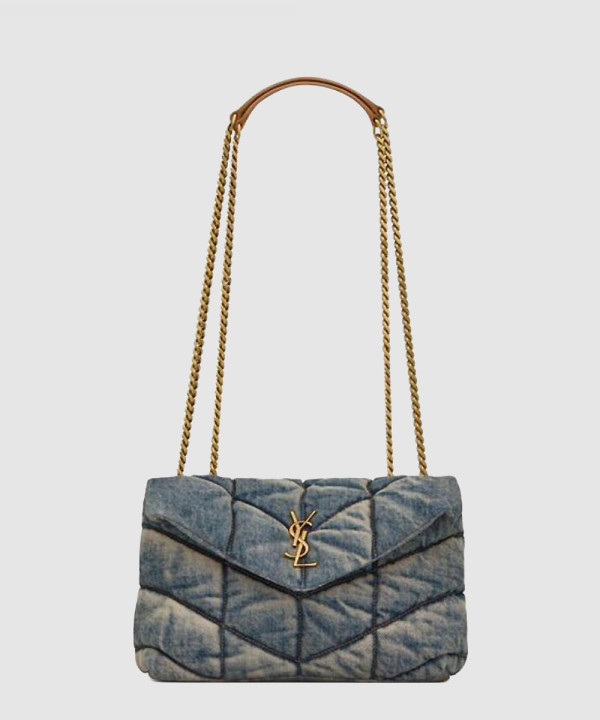 [SAINT LAURENT-생로랑]메탈릭 체인 데님 숄더백 759337