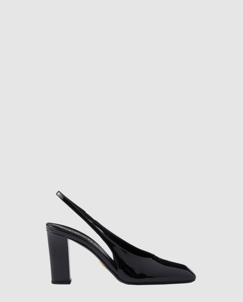 [PRADA-프라다]에나멜 가죽 슬링백 펌프스 1I838N