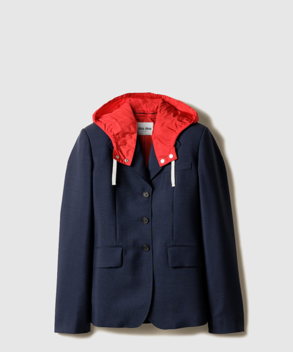 [MIUMIU-미우미우]더블브레스티드 키드 모헤어 및 테크니컬 퐁제 재킷 MH1999