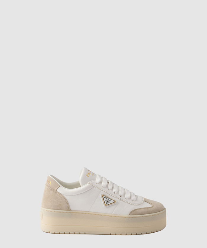 레플리카|이미테이션 prada-프라다다운타운-볼드-나파-가죽-및-스웨이드-스니커즈-1e928n