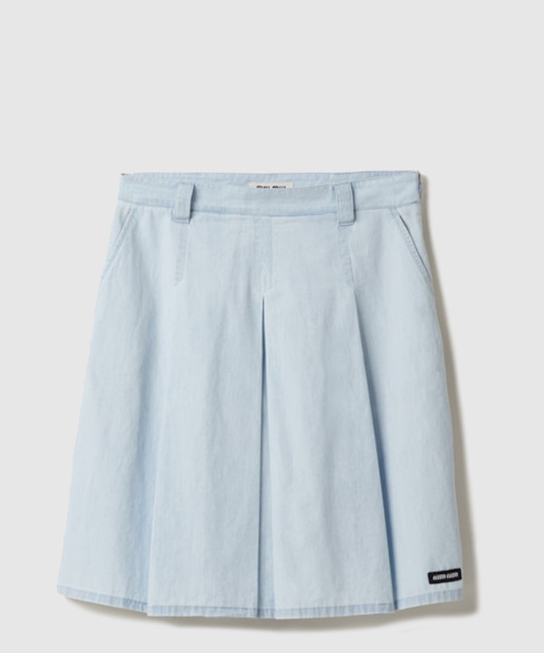 [MIUMIU-미우미우]플리츠 샴브레이 스커트 GWD320