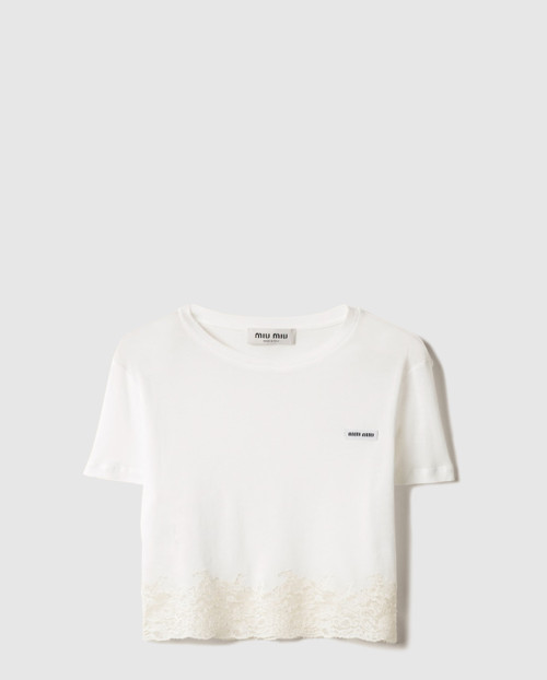 [MIUMIU-미우미우]립 조직 저지 및 레이스 티셔츠 MJN565