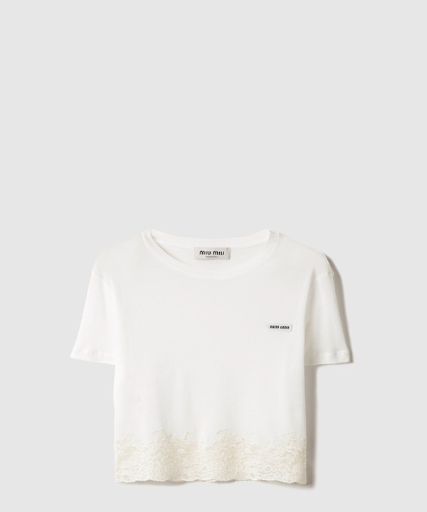 [MIUMIU-미우미우]립 조직 저지 및 레이스 티셔츠 MJN565