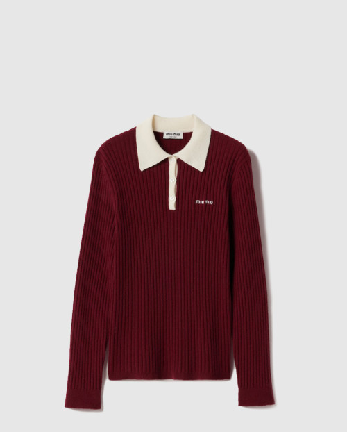 [MIUMIU-미우미우]립 조직 캐시미어 폴로 셔츠 MMLA35