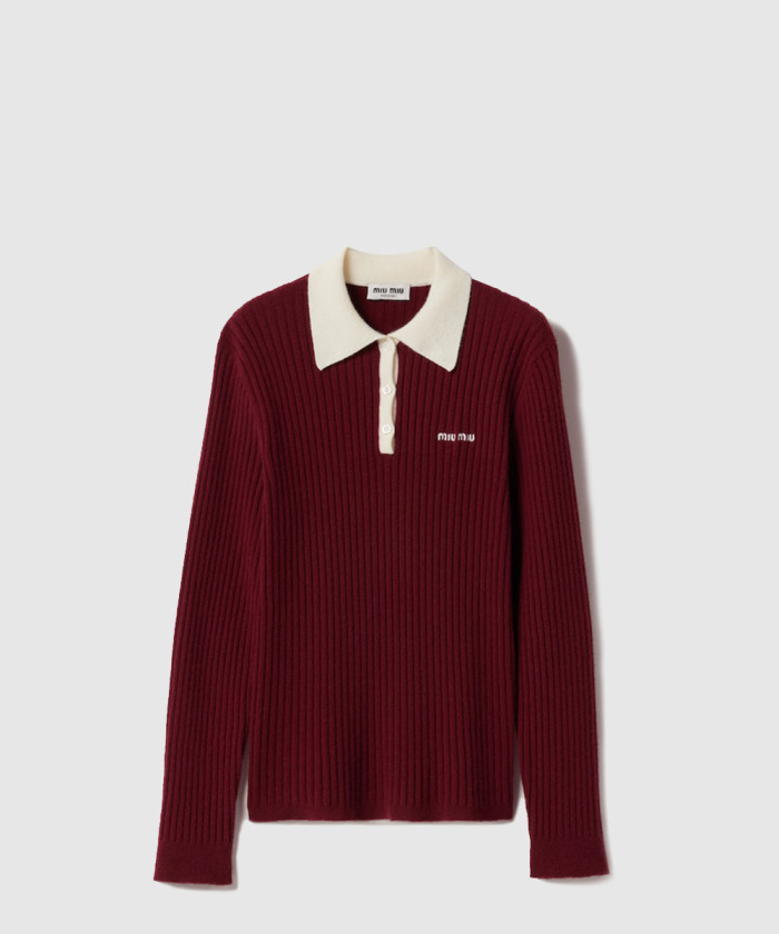 레플리카|이미테이션 miumiu-미우미우립-조직-캐시미어-폴로-셔츠-mmla35