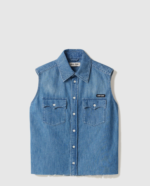 [MIUMIU-미우미우]슬리브리스 샴브레이 셔츠 GWC124