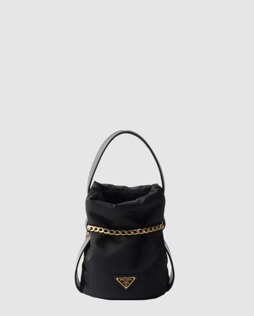 [PRADA-프라다]쁘띠색 누아르 리나일론과 나파 가죽 미니 버킷백 1BE088