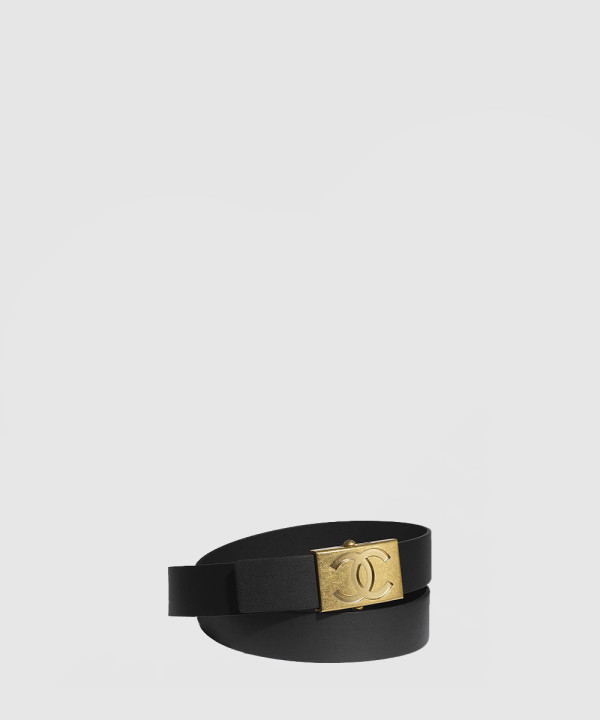 [CHANEL-샤넬]송아지 가죽 CC 플레이트 벨트 AA7443