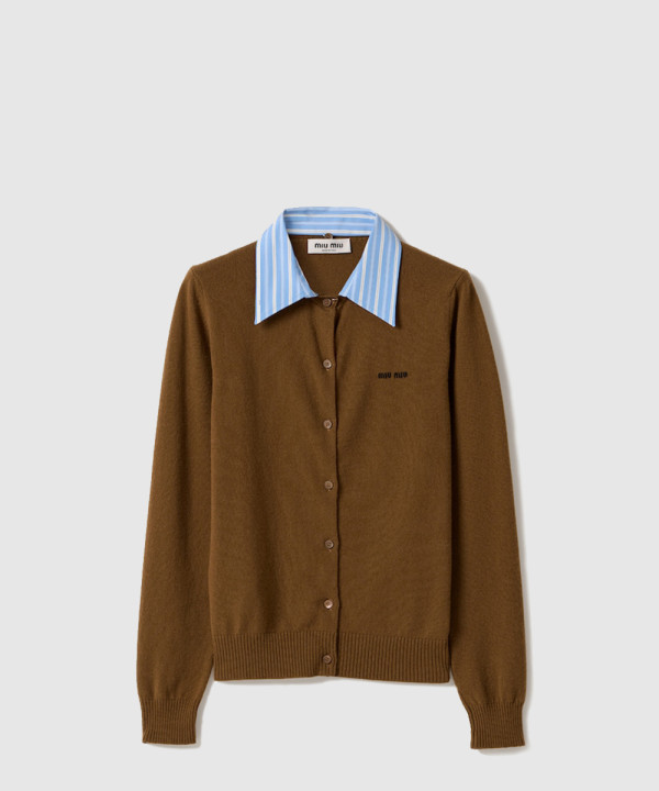 [MIUMIU-미우미우]카라 장식 캐시미어 가디건 MMF990