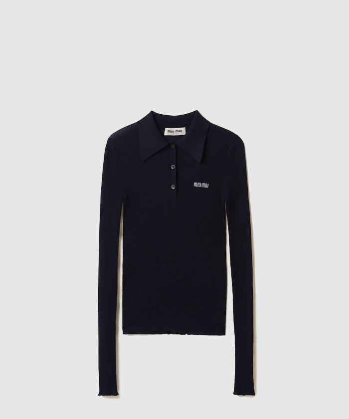 레플리카|이미테이션 miumiu-미우미우캐시미어-및-실크-니트-폴로-셔츠-mml820