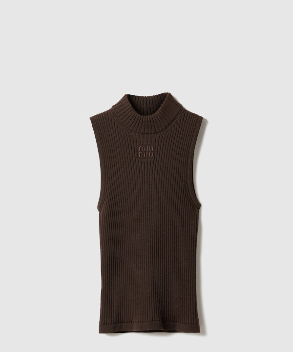 [MIUMIU-미우미우]립 조직 니트 울 터틀넥 탑 MMV253