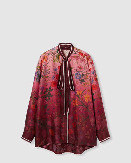 [GUCCI-구찌]목 리본 프린트 실크 셔츠 ‎835617