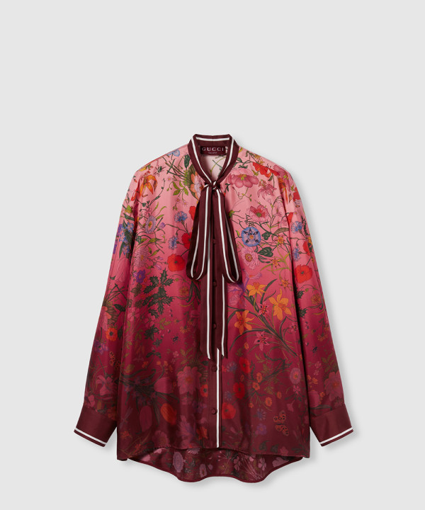 [GUCCI-구찌]목 리본 프린트 실크 셔츠 ‎835617