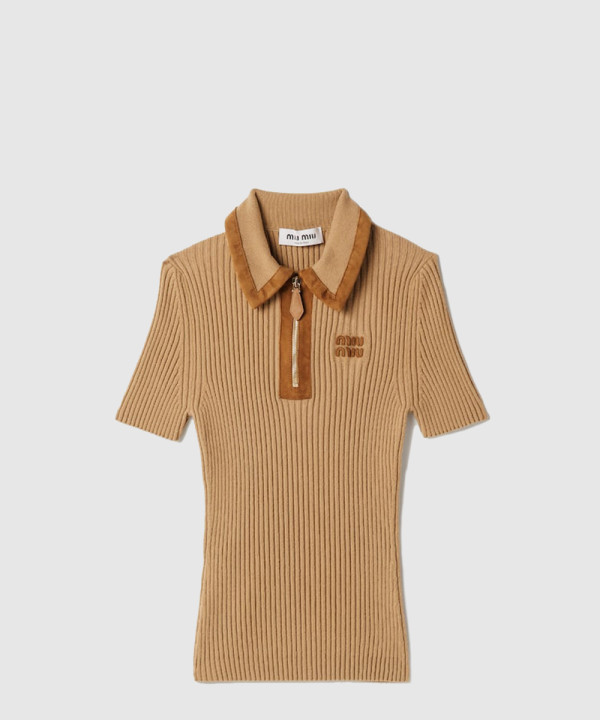 [MIUMIU-미우미우]리브드 니트 캐시미어 폴로 스웨터 MMLB74