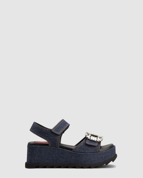 [ROGER VIVIER-로저비비에]슬라이디 비브 웨지 샌들 데님 7754