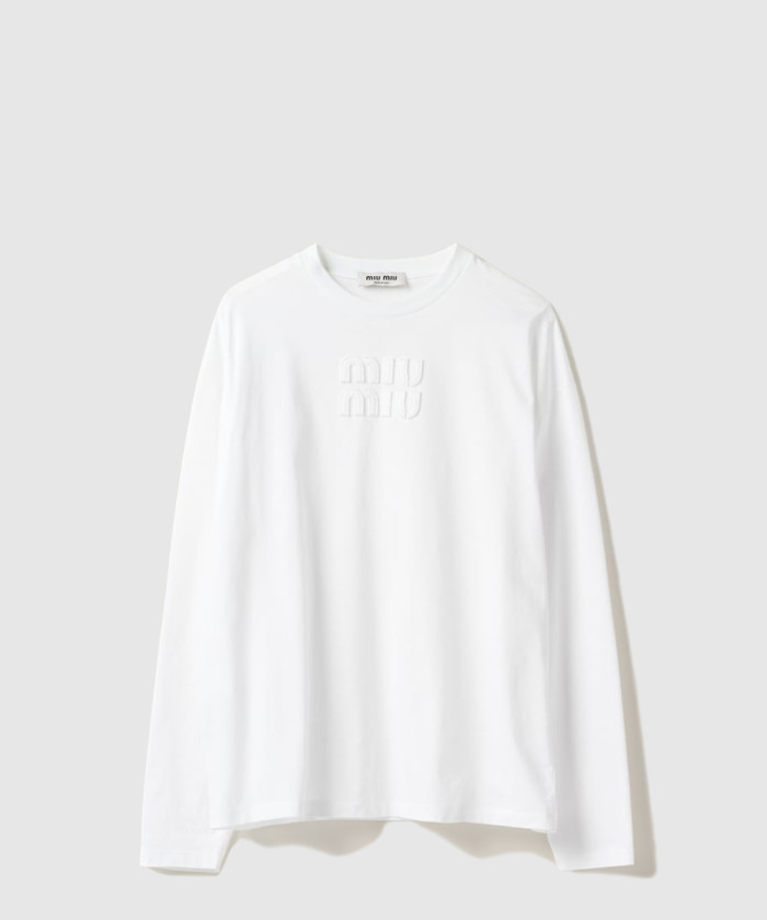 레플리카|이미테이션 miumiu-미우미우자수-로고-장식-코튼-티셔츠-mjl862