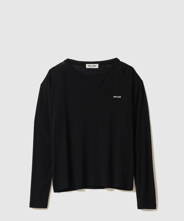 [MIUMIU-미우미우]롱 슬리브 립 조직 저지 티셔츠 MJL939