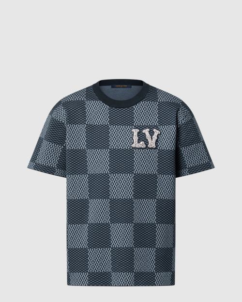 [LOUIS VUITTON-루이비통]다미에 쇼트 슬리브드 크루넥 위드 LV 크리스탈 패치 1AGHTK