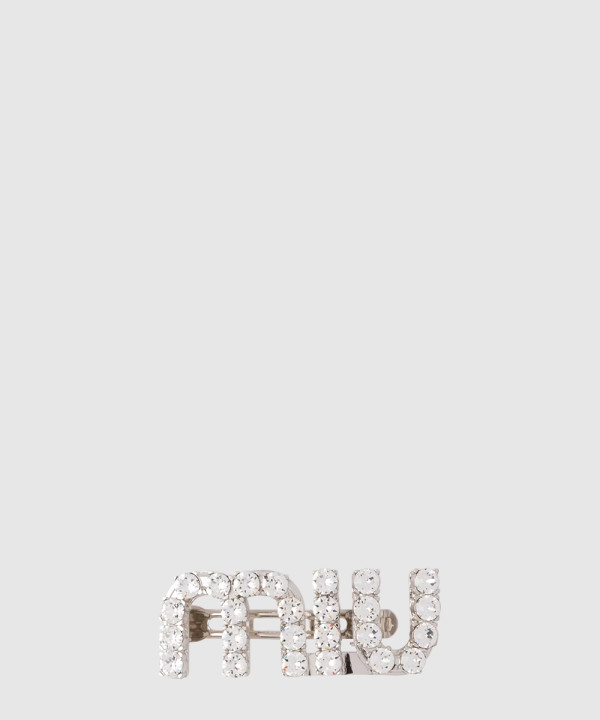 [MIUMIU-미우미우]크리스털 장식 로고 헤어 핀 5JF082