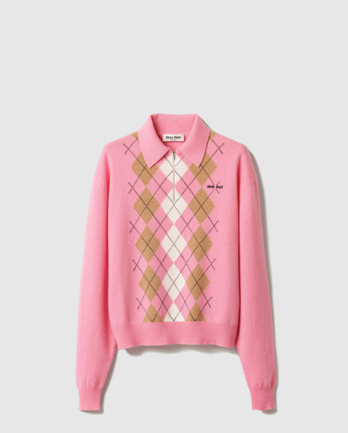 [MIUMIU-미우미우]캐시미어 하프 집업 폴로 셔츠 MMLB70