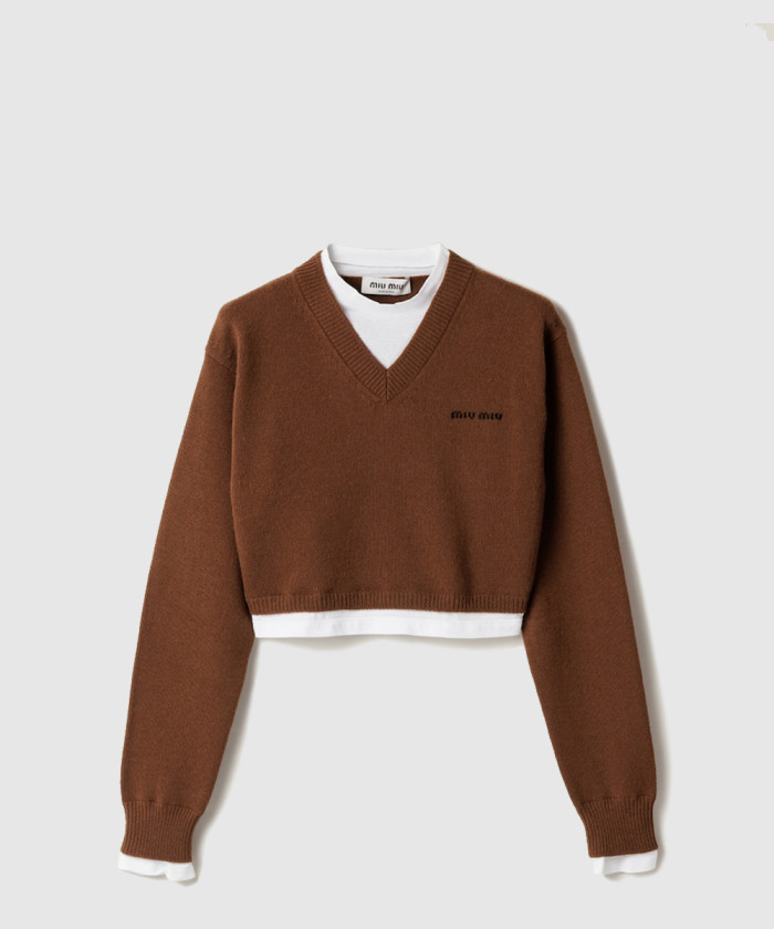 레플리카|이미테이션 miumiu-미우미우크롭-캐시미어-v넥-스웨터-mmlb76