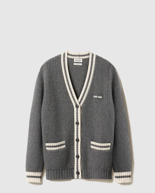 [MIUMIU-미우미우]립 조직 니트 울 및 캐시미어 가디건 MMF929